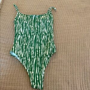 H&M Green and White Striped One Piece Swimsuit